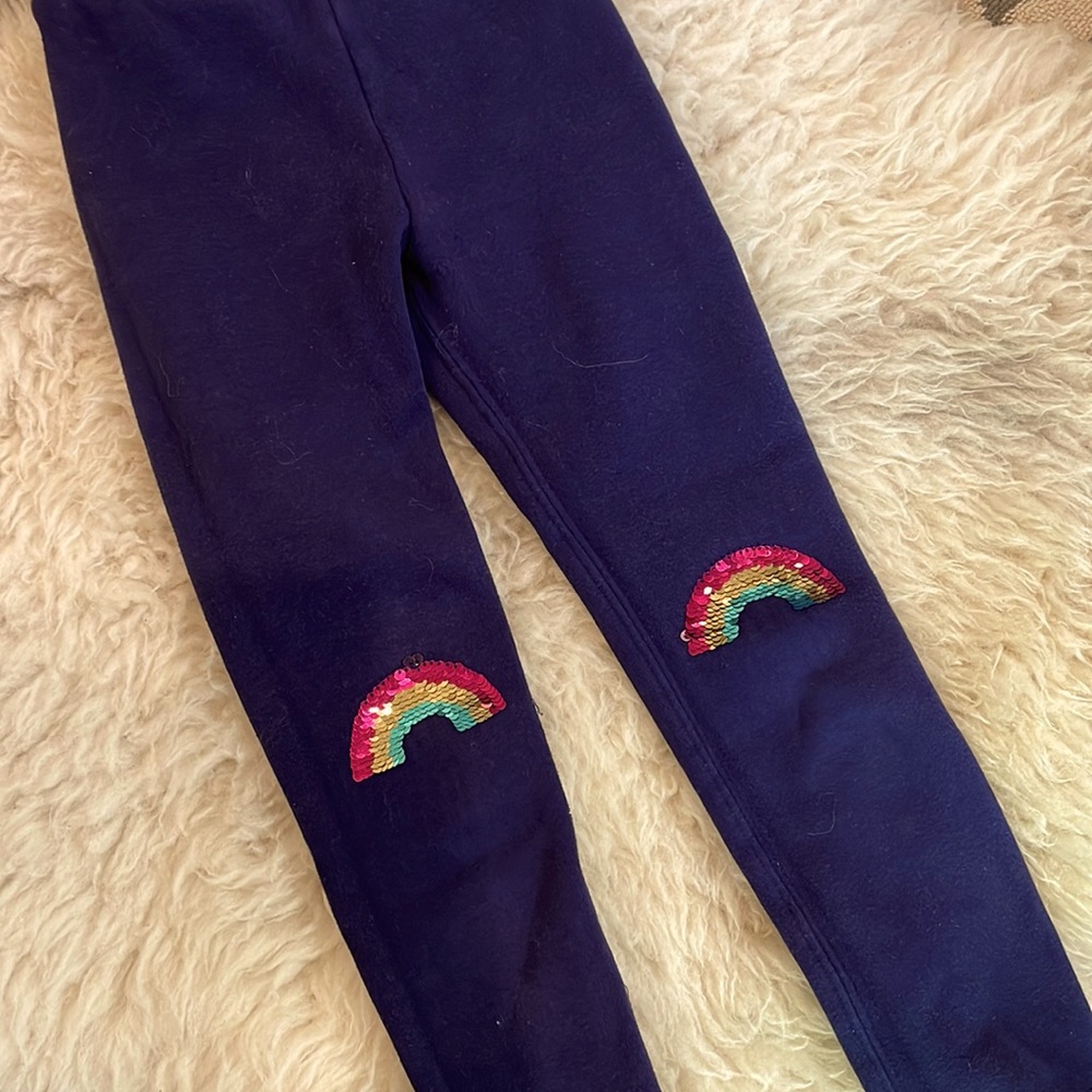 Rumi + Ryder wide waist fleece lined leggings with rainbow knees